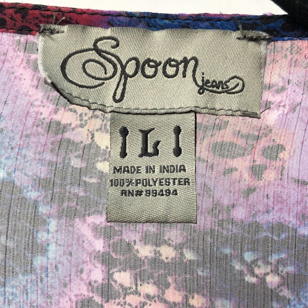 Boho Chic Spoon Jeans Sheer Colorful Maxi Cover Up Front Tie Flowy Dress L - Picture 3 of 8